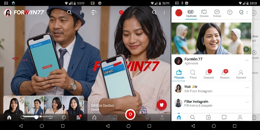 Screenshot utama FORWIN77 menampilkan antarmuka pengguna dengan pilihan filter Instagram.