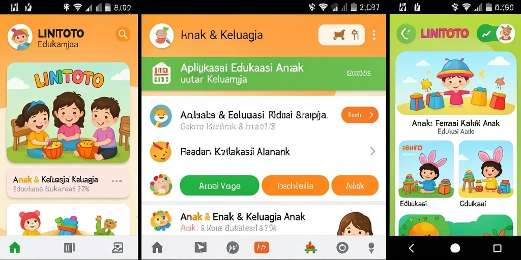 Antarmuka aplikasi LINITOTO yang menarik dan interaktif untuk anak-anak.